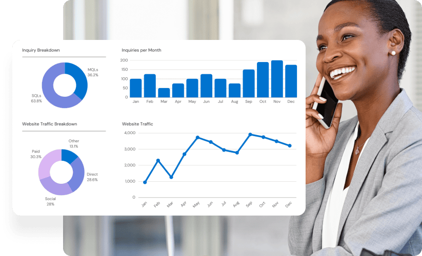 lawyer talking on phone with graph overlay lawyer talking on phone with graph overlay